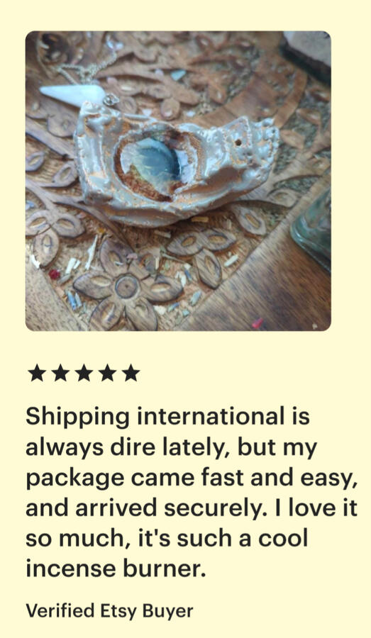 5 star review on a ceramic incense burner from tierra y fuego ceramica